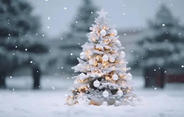 Новый Год, snow, зима, fir tree, tree, Christmas, decoration, background