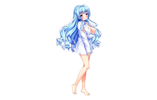Girl, sexy, cleavage, long hair, boobs, anime, blue eyes, beautiful