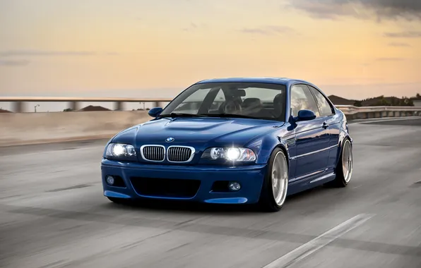 Картинка синий, бмв, скорость, BMW, blue, E46