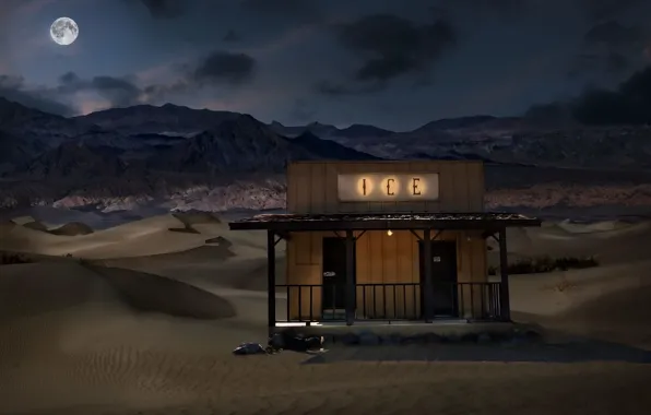 Desert, moonlight, Death Valley, digitalart