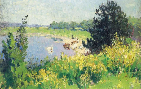 Пейзаж, картина, Пьер Эжен Монтезин, Pierre-Eugene Montezin, Вид на Пруд