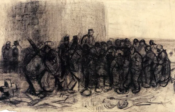 Люди, крест, скопление, военный, Vincent van Gogh, Sale of Building, Scrap 2
