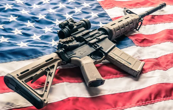 Red, Stars, United States, Blue, White, Flag, AR-15