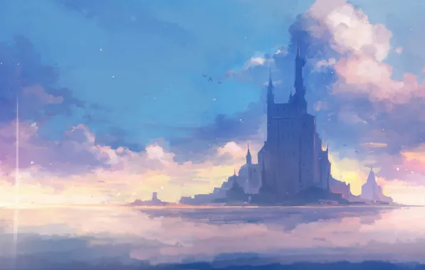 Картинка море, небо, облака, замок, by Axle
