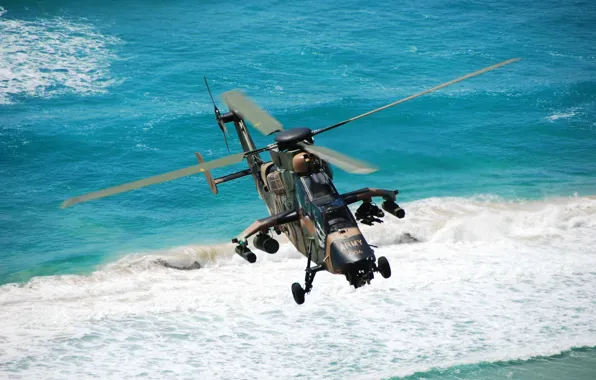 Море, волны, полёт, вертолёт, Tiger, Eurocopter, ударный, EC 665