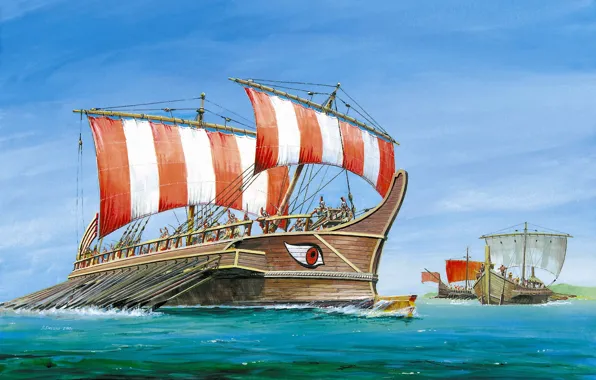 Картинка таран, корабля, Греческая, боевого, оружием, продолжение килевого бруса, тяжеловооруженных, палубных