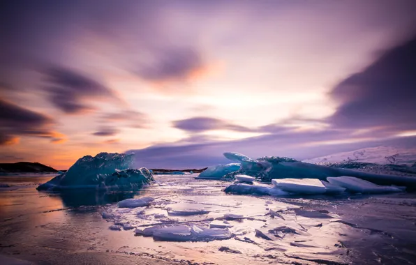 Картинка лед, море, небо, берег, Исландия, глыба