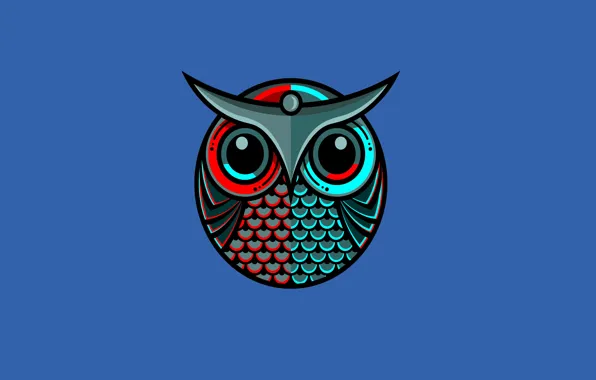 Синий, сова, птица, минимализм, owl