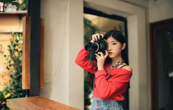 Картинка девушка, камера, азиатка