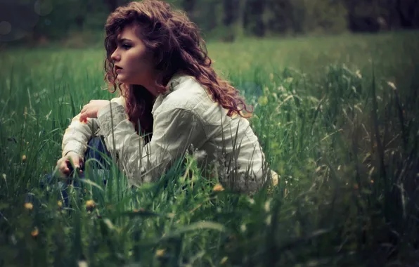 Картинка лето, трава, девушка