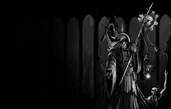Темнота, фэнтези, арт, Warhammer 40k, сервитор, техножрец
