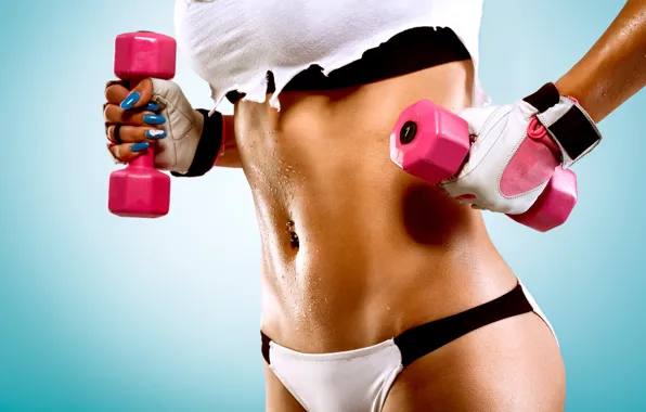 Girl, sexy, pink, fitness, gym, aerobic, dumbbell