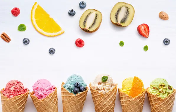 Картинка ягоды, colorful, мороженое, фрукты, рожок, fruit, berries, ice cream