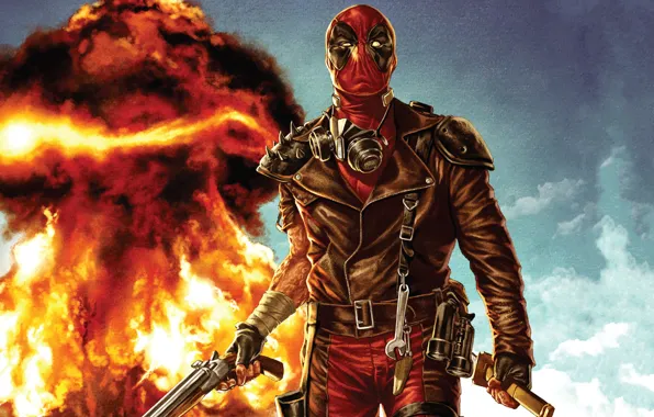 Взрыв, огонь, fire, безумный, Mad, Deadpool, Marvel, Дэдпул