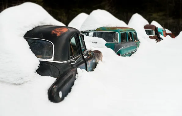 Картинка снег, машины, лом