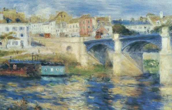 Река, картина, городской пейзаж, Пьер Огюст Ренуар, Pierre Auguste Renoir, Мост в Шату