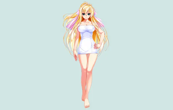 Girl, sexy, cleavage, green eyes, long hair, legs, boobs, anime