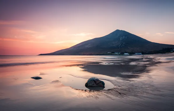 Картинка море, горы, берег, домик