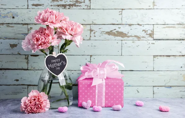 Цветы, подарок, сердечки, love, розовые, happy, pink, flowers