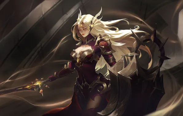 Девушка, меч, щит, Leona, League Of Legends