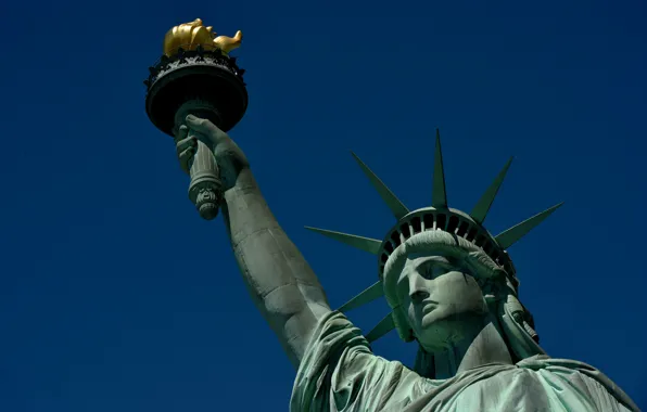 Картинка Нью-Йорк, корона, факел, США, Статуя Свободы
