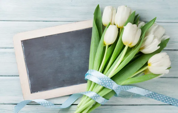 Цветы, букет, тюльпаны, white, wood, flowers, tulips, открытка