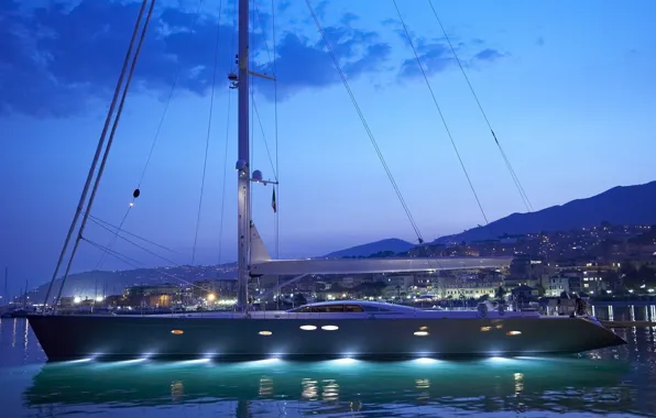 Пристань, вечер, яхта, Spain, Ibiza, Ибица, luxury sailing yacht