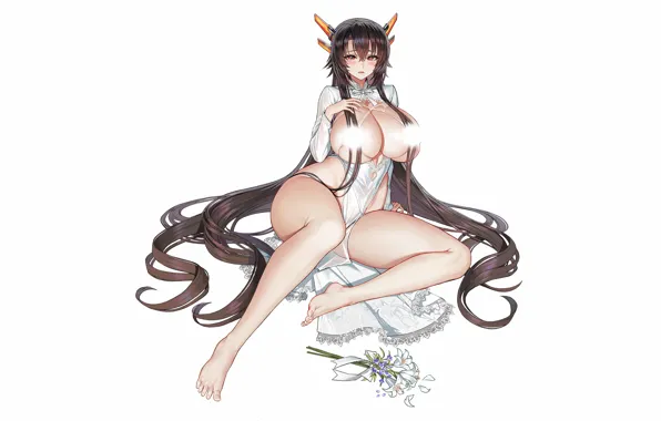 Girl, sexy, cleavage, long hair, dress, boobs, anime, beautiful