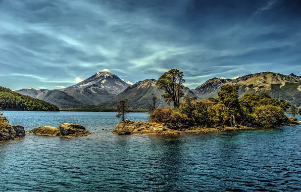 Горы, озеро, обработка, островок, Аргентина