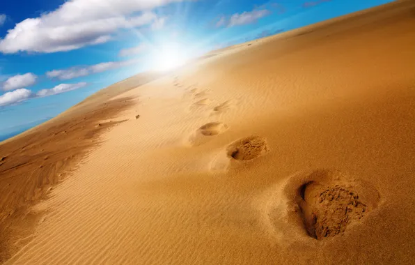 Картинка песок, солнце, облака, пейзаж, природа, дюны, landscape, nature