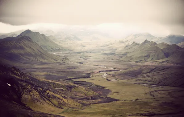 Горы, долина, Исландия, зеленые склоны, ayline olukman Photography