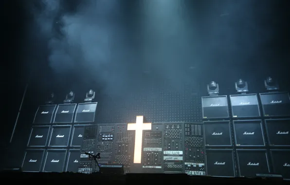 Крест, колонки, синтвейв, аудиоаппаратура, carpenter brut