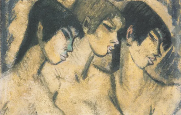 Три девушки, Экспрессионизм, Отто Мюллер, Drei Madchen im Profil, ca1918
