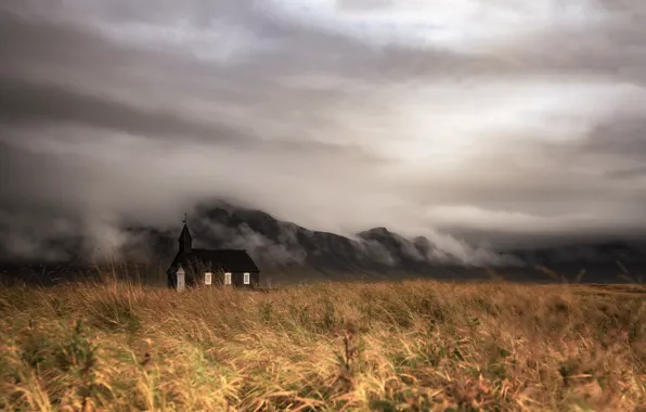 Поле, туман, храм, Iceland