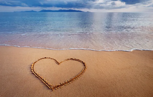 Картинка песок, море, сердце