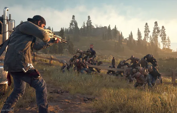Лес, трава, забор, автомат, зомби, screenshot, Days Gone, action-adventure