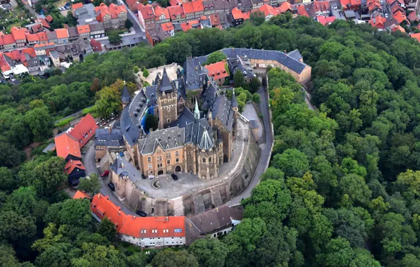 Деревья, замок, Германия, панорама, архитектура, Schloss Wernigerode