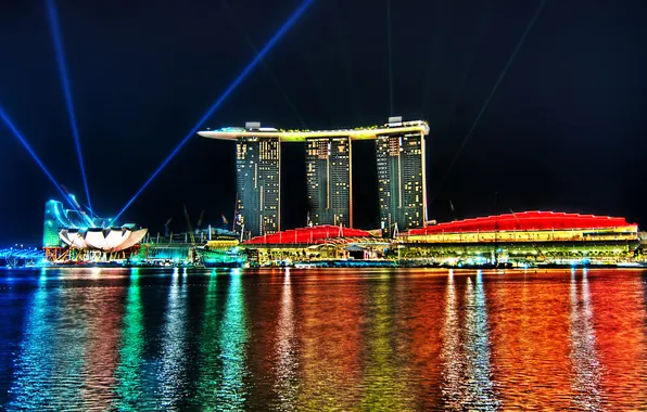 Ночь, огни, сингапур