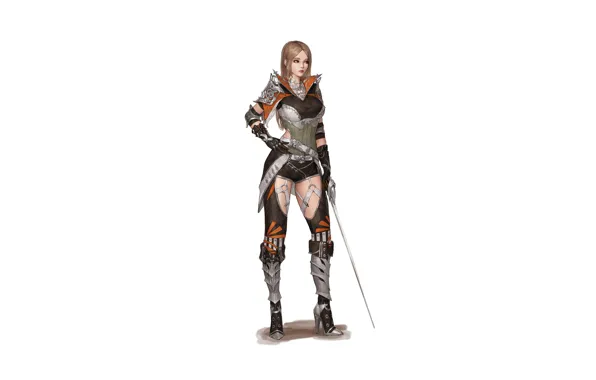 Girl, Art, Style, Illustration, Sword, Armor, Figure, Character