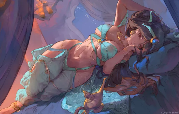 Девушка, мультик, лампа, Aladdin, Princess Jasmine, Cutesexyrobutts