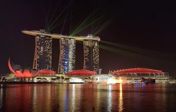 Картинка ночь, огни, Сингапур, отель
