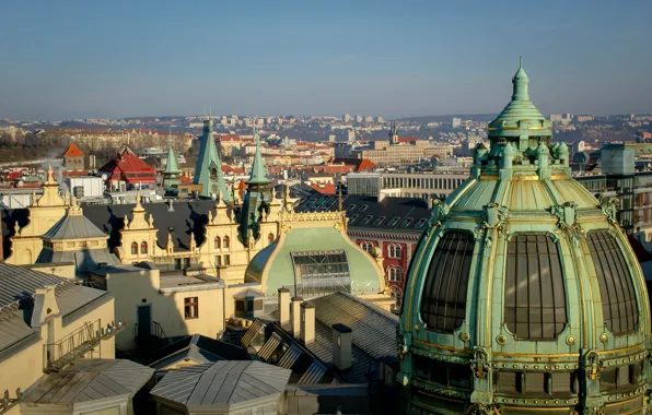 Картинка небо, city, город, фото, улица, вид, дома, Прага
