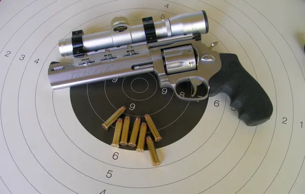Патроны, револьвер, мишень, оптический прицел, revolver, Taurus, 357 Magnum