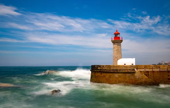 Океан, маяк, Португалия, Portugal, Атлантический океан, Porto, Порту, Atlantic Ocean