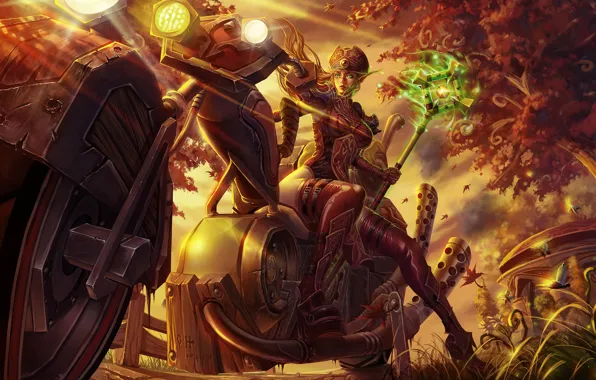Wow, world of warcraft, blood elf, horde, механоцикл, Эльфийка крови