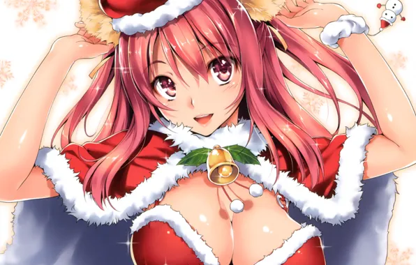 Girl, christmas, sexy, lingerie, bra, cleavage, pink hair, long hair