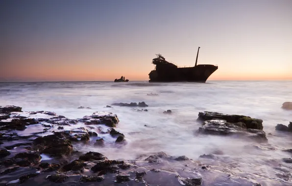 Картинка море, волны, вода, пейзаж, закат, камни, океан, берег