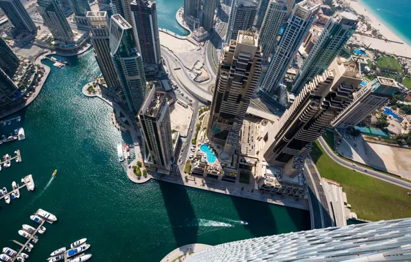 Море, здания, небоскребы, Дубаи, Dubai, вид сверху