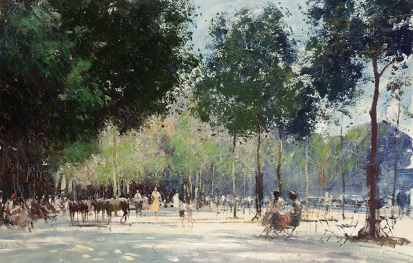 Пейзаж, картина, аллея, Эдуард Сиго, Майский День на Елисейских Полях в Париже