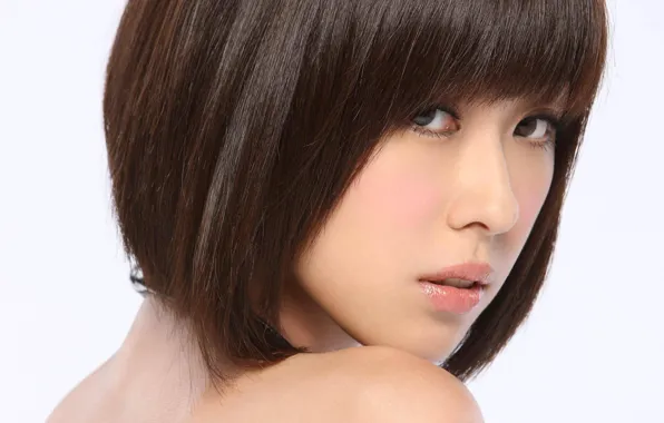 Girl, smile, beautiful, short hair, pretty, lips, face, brunette